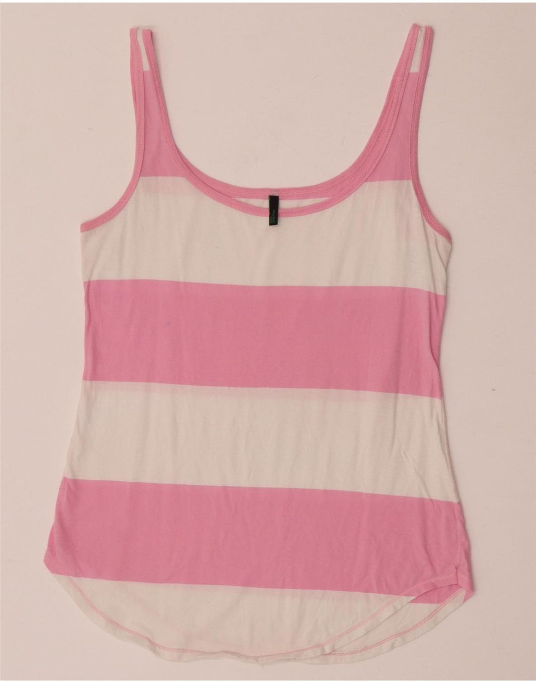Colete feminino Benetton UK 12 algodão listrado rosa médio