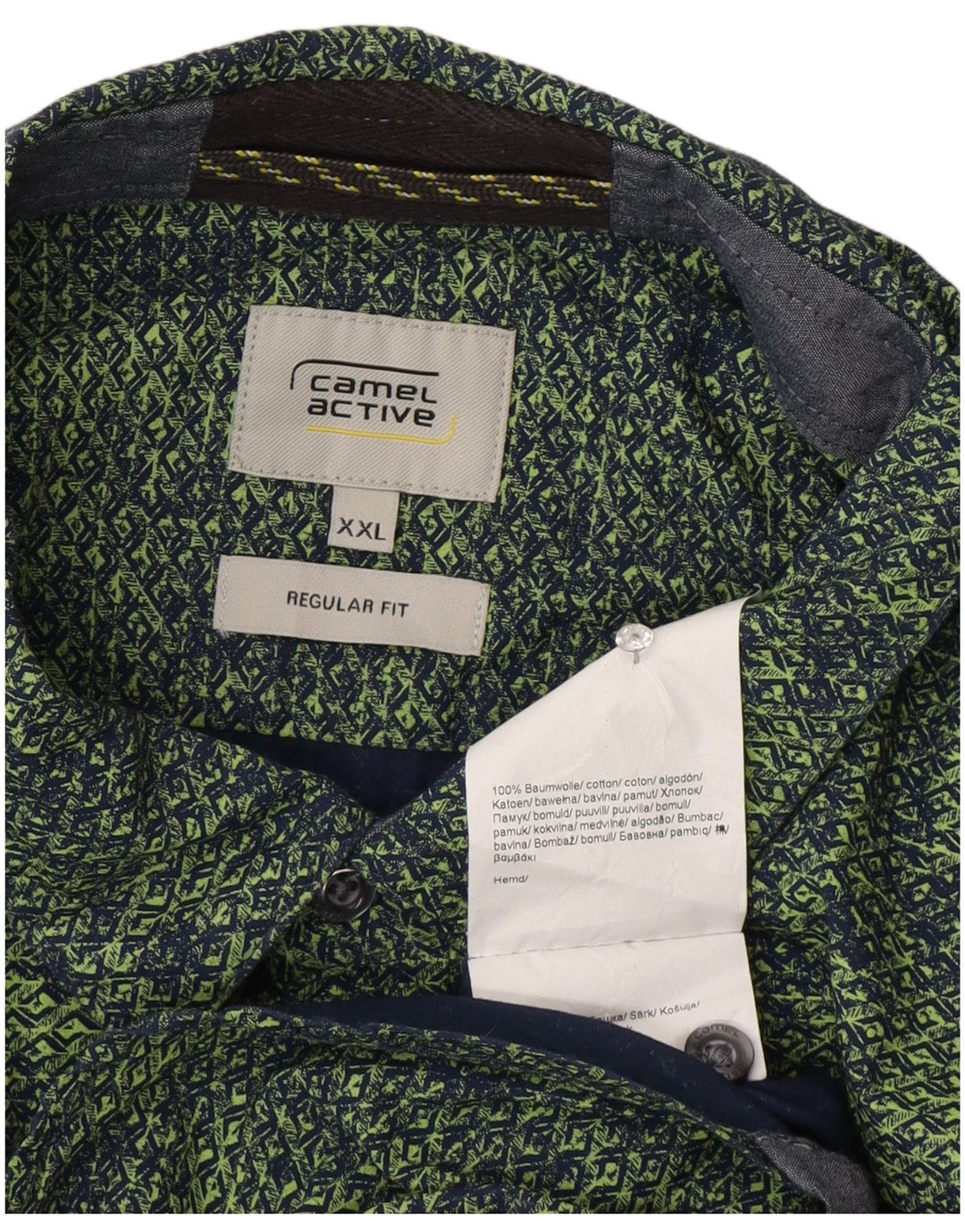Camisa masculina Camel Active Regular Fit 2XL algodão geométrico verde