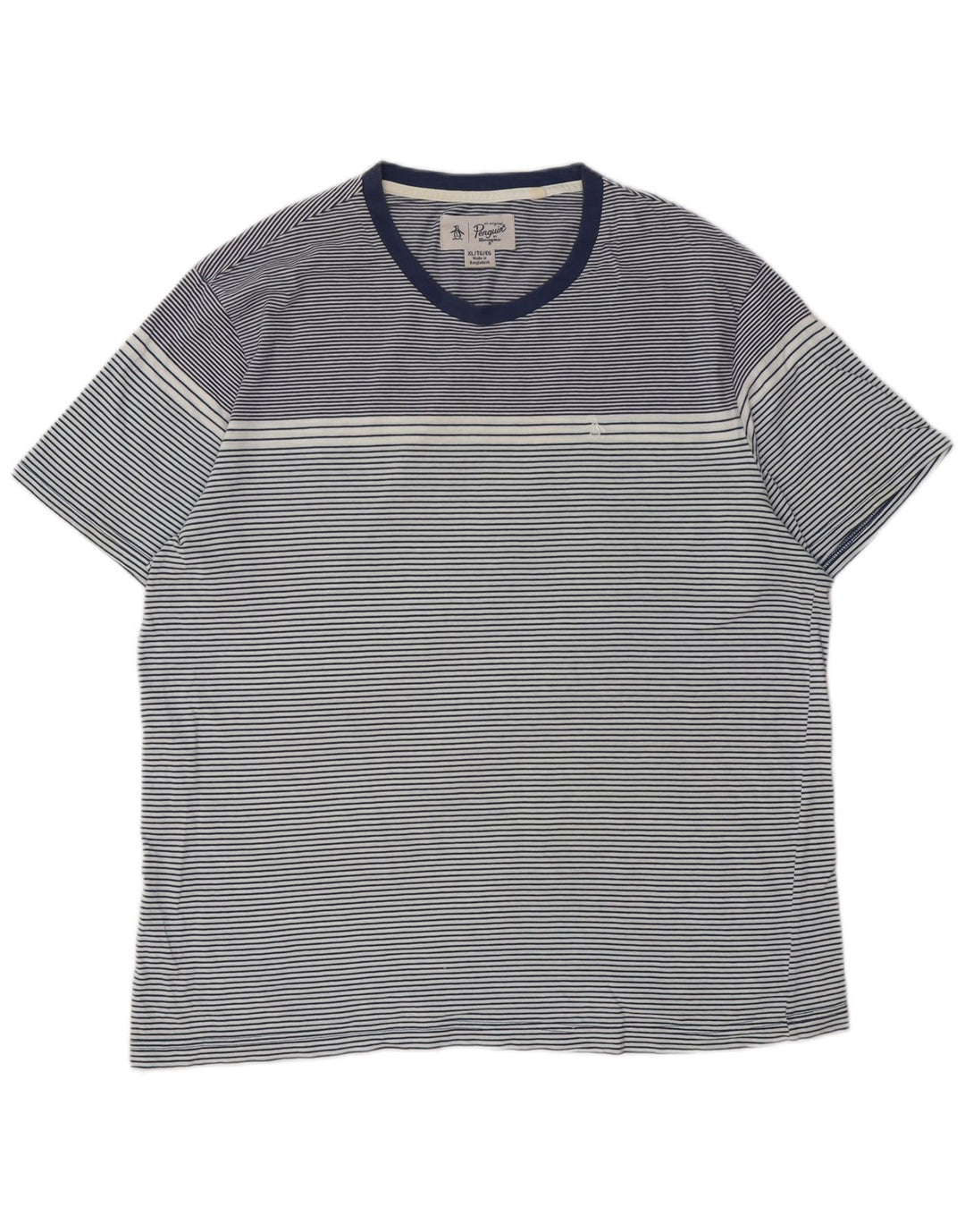 Camiseta masculina alta PENGUIN XL algodão listrado azul marinho