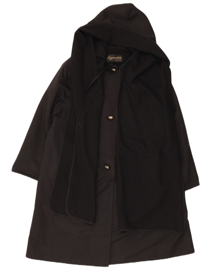 Sobretudo feminino vintage com capuz UK 18 XL poliéster preto