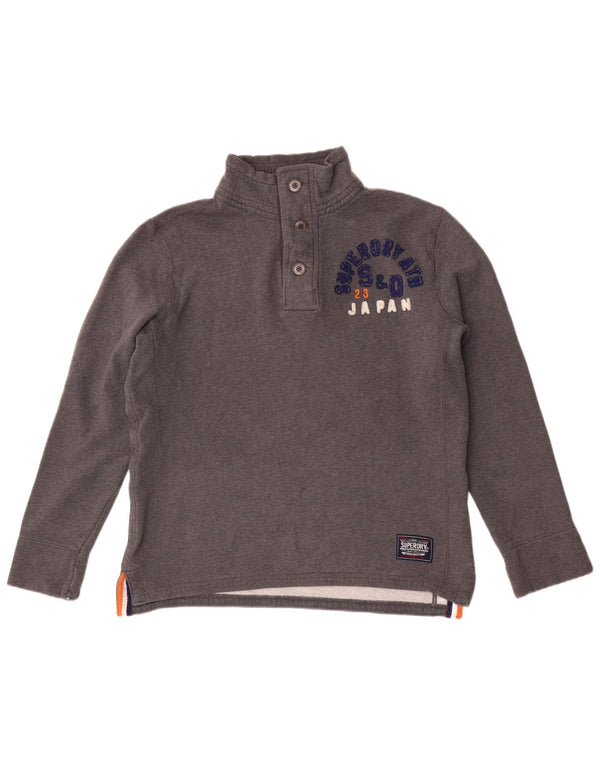 Suéter masculino Superdry com gola redonda e botão gráfico grande algodão cinza