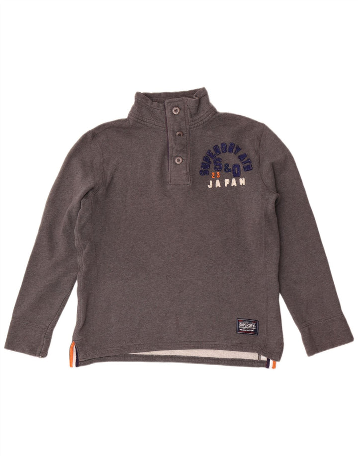 Suéter masculino Superdry com gola redonda e botão gráfico grande algodão cinza
