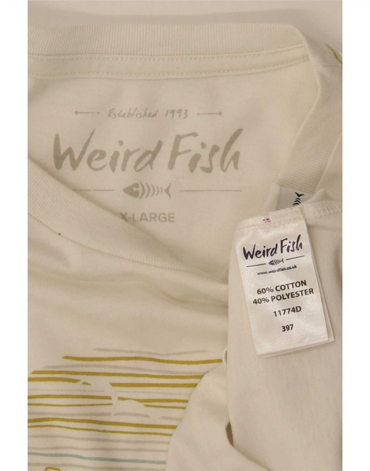 Camiseta gráfica masculina Weird Fish Top XL algodão branco