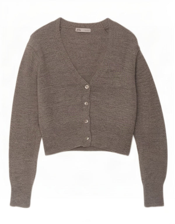 Zara Womens Crop Cardigan Sweater UK 14 Médio Cinza Acrílico