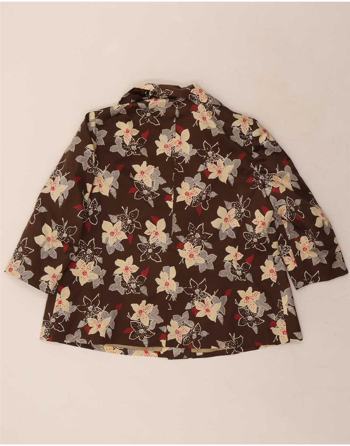 Conjunto feminino vintage de manga 3/4, 4 botões, 2 peças, Reino Unido 12, marrom médio, floral