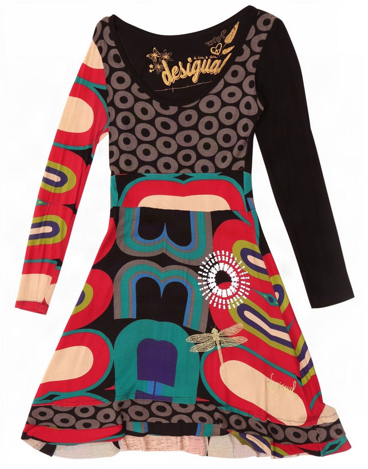 Vestido feminino Desigual com estampa A-Line UK 12 médio multicolorido geométrico