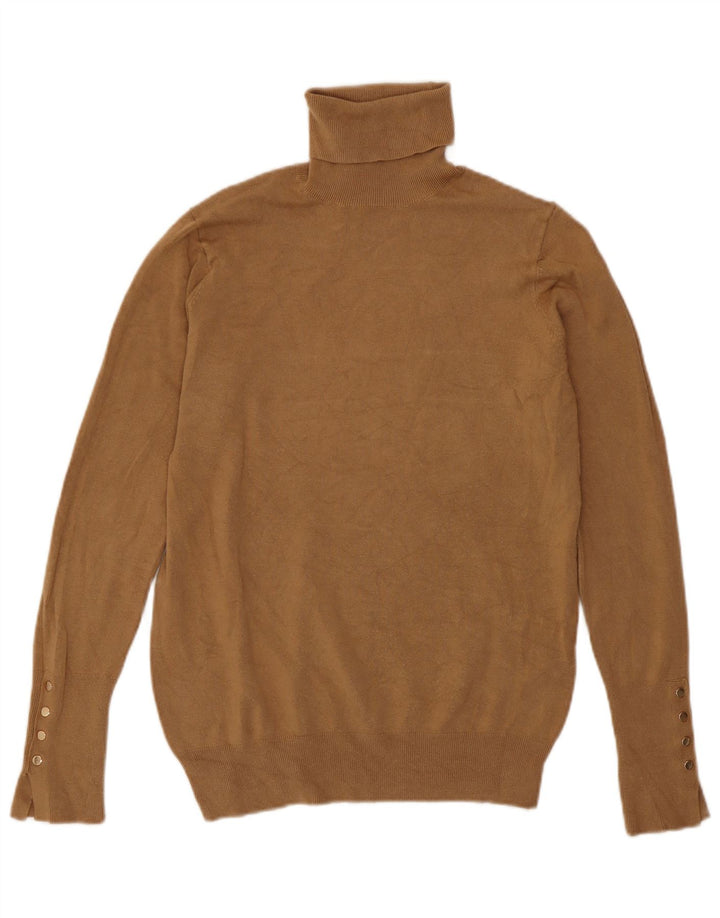 Suéter feminino Zara com gola redonda e viscose bege médio Reino Unido 12