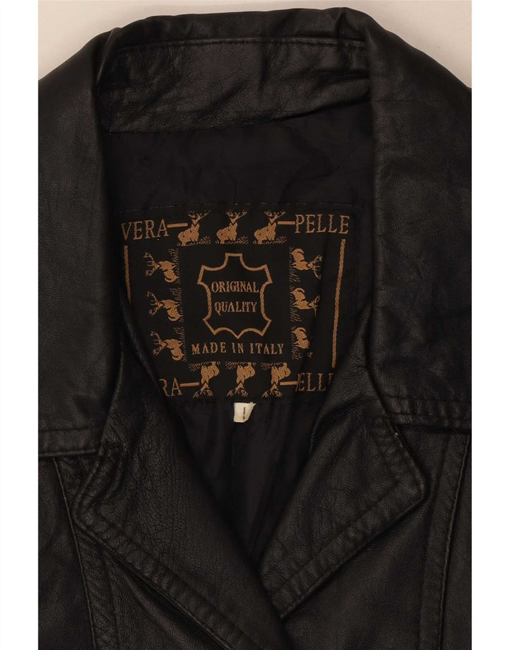 Jaqueta blazer feminina vintage de couro com 3 botões Reino Unido 14 grande preta