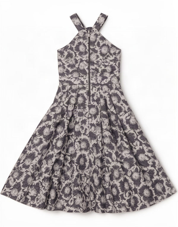 Vestido swing feminino Karen Millen UK 10 pequeno azul marinho viscose floral