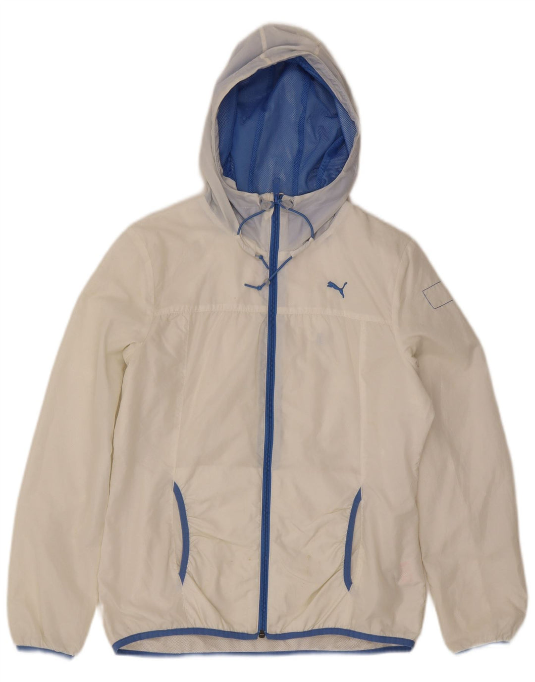 Jaqueta de chuva feminina com capuz Puma UK 14 grande nylon branco