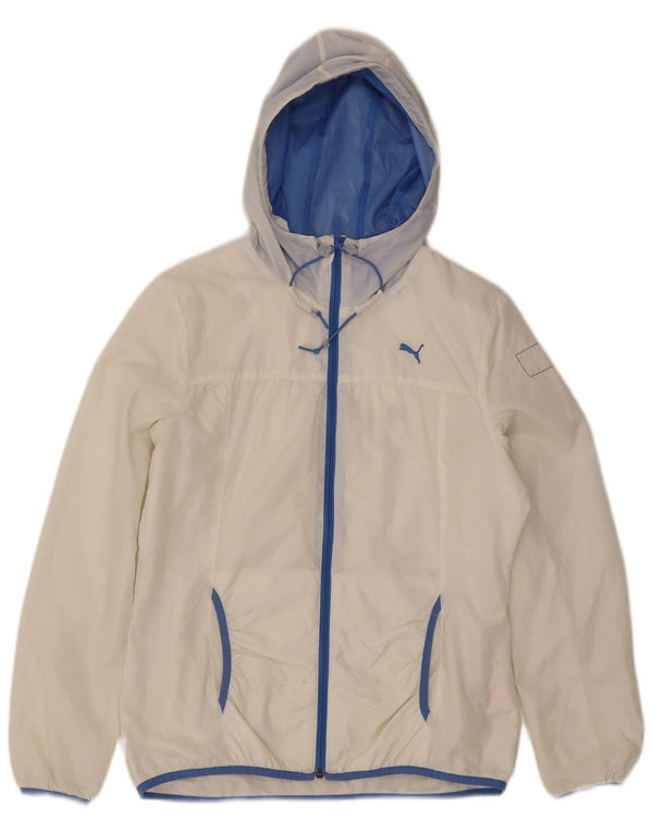 Jaqueta de chuva feminina com capuz Puma UK 14 grande nylon branco