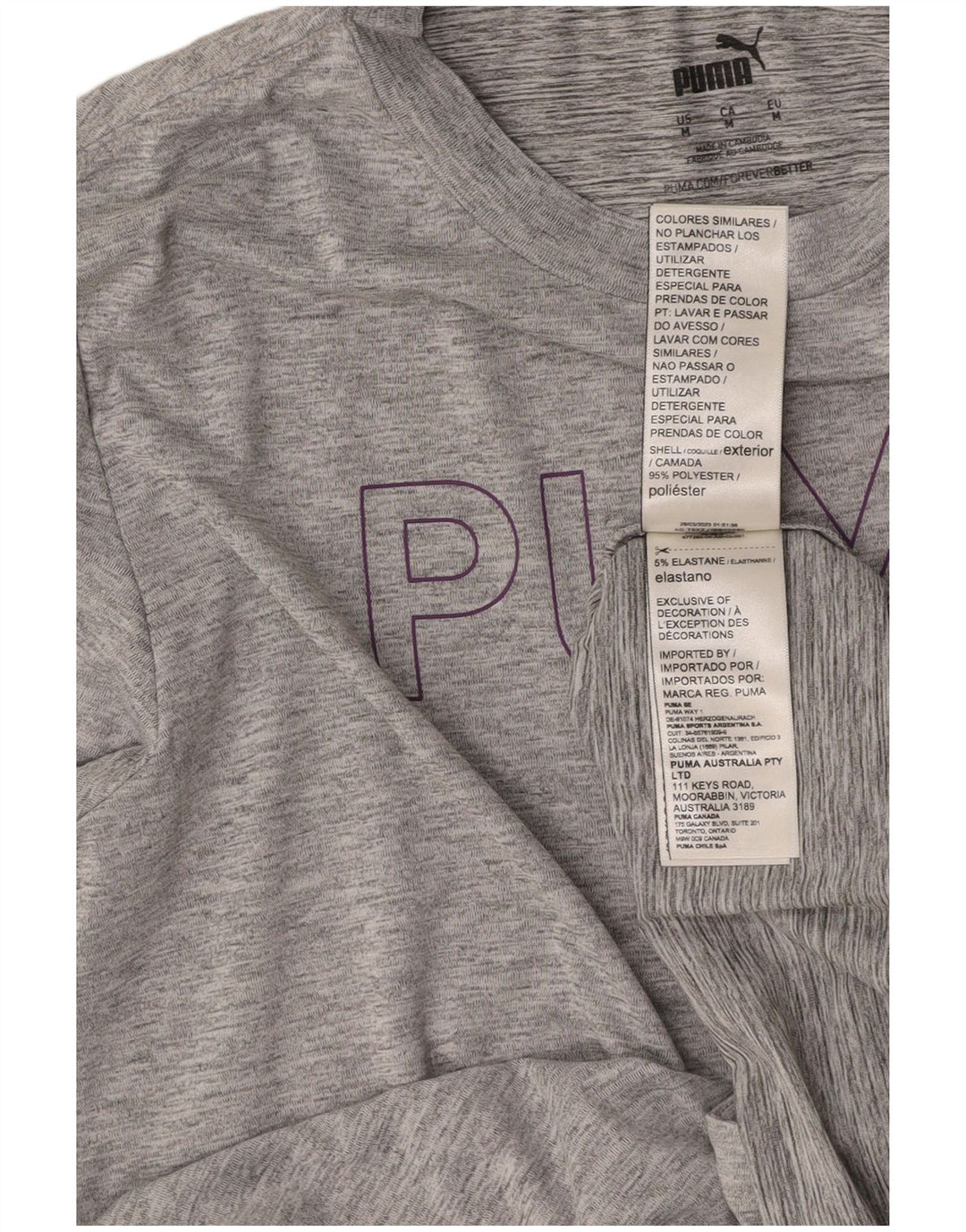 Top gráfico feminino PUMA manga comprida UK 14 poliéster manchado cinza médio