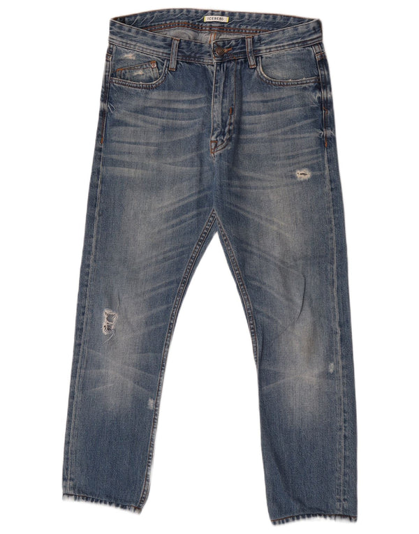 Calça jeans feminina Iceberg desgastada slim W31 L26 azul