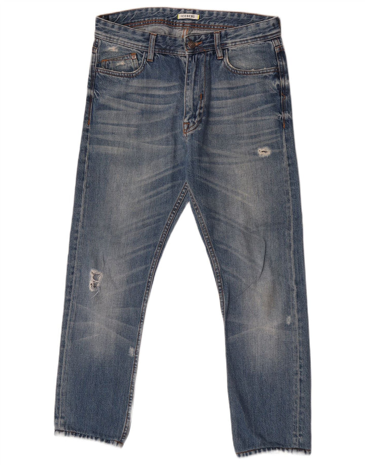 Calça jeans feminina Iceberg desgastada slim W31 L26 azul