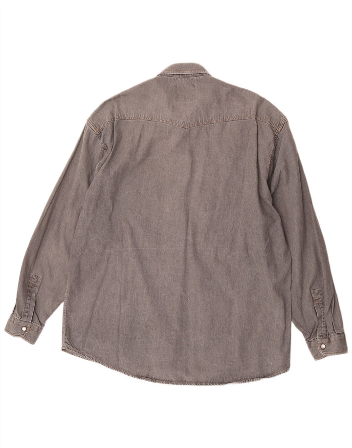 Camisa jeans masculina vintage XL algodão cinza