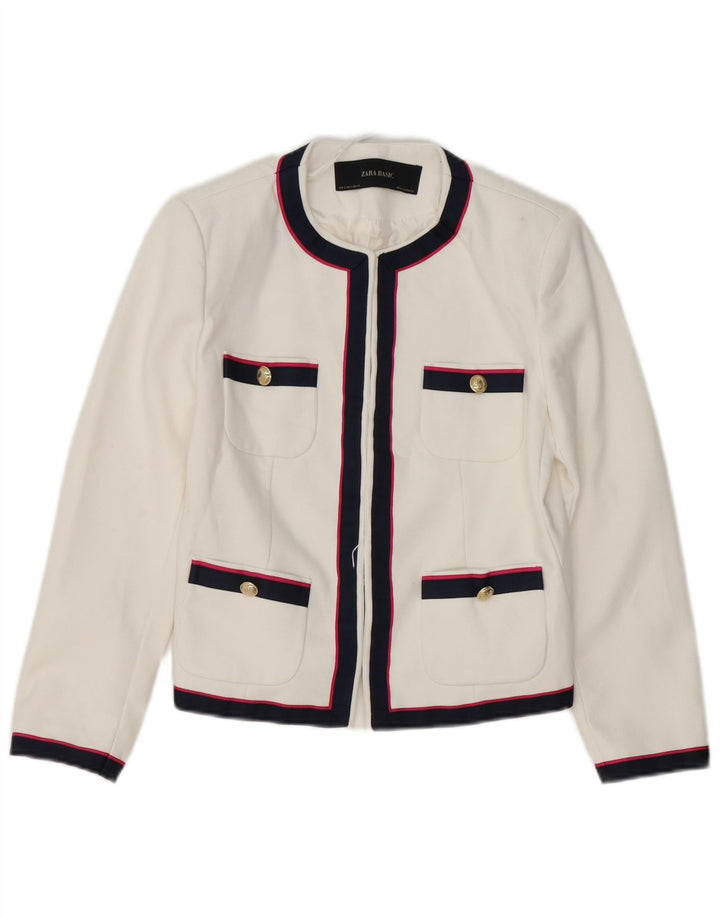 Jaqueta Blazer Feminina Zara UK 10 Pequena Listrada Branca