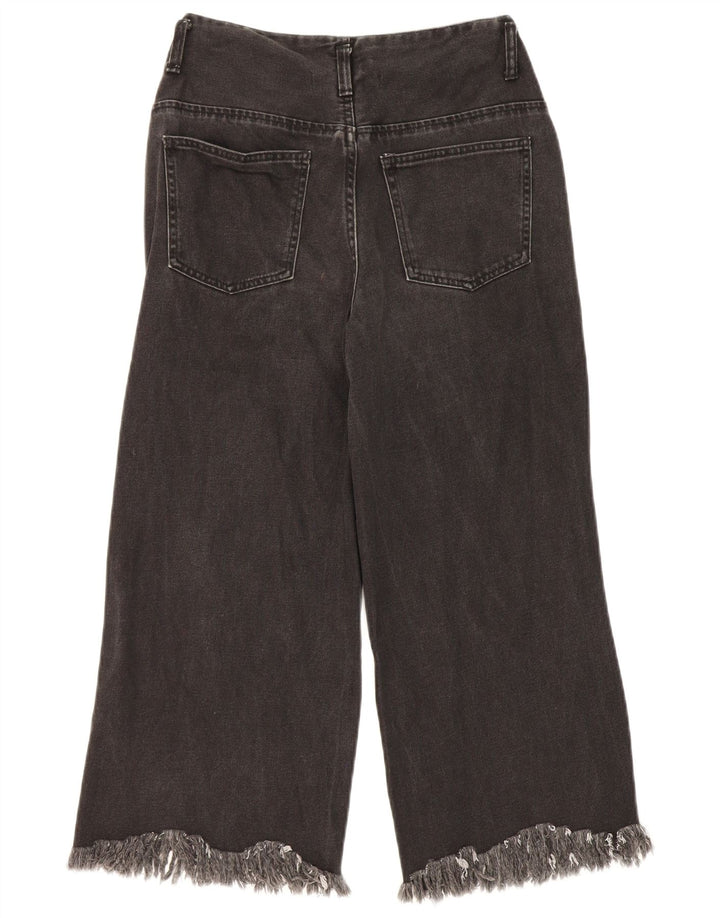 ZARA Mulheres Trafaluc Crop Wide Leg Jeans EU 36 XS W30 L23 Algodão Preto