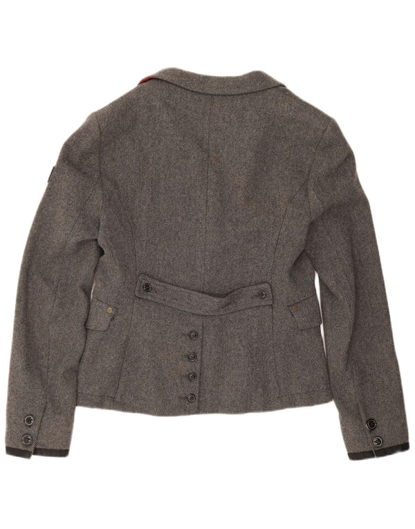 Jaqueta Blazer Feminina Superdry com 2 Botões Reino Unido 14 Lã Cinza Grande