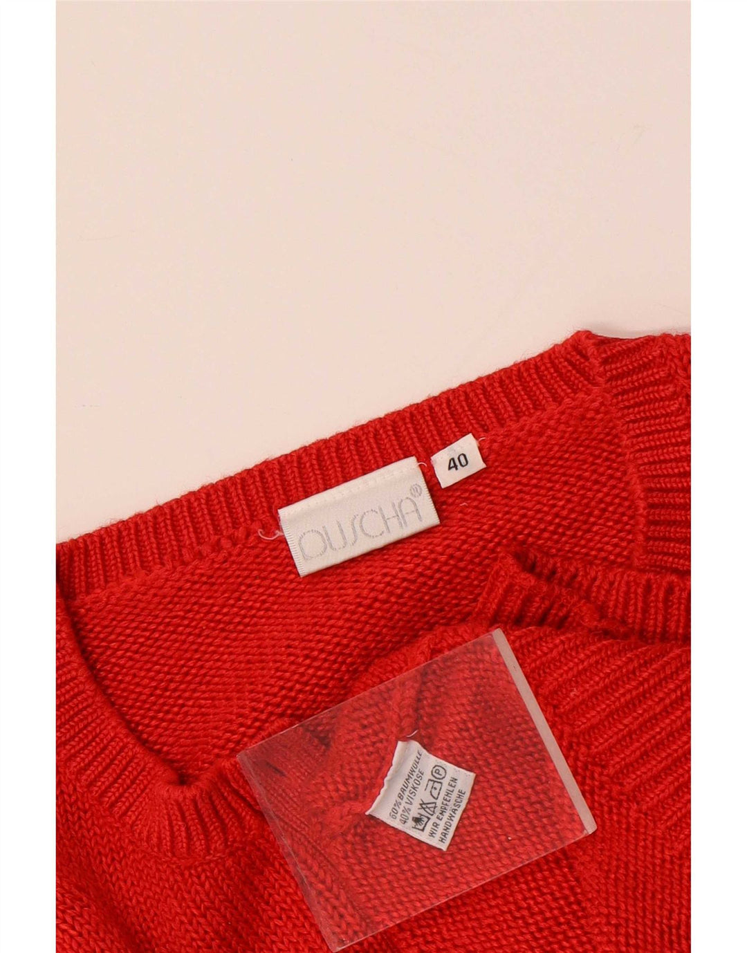 Suéter feminino vintage com gola redonda e botão grande UE 40 algodão vermelho médio