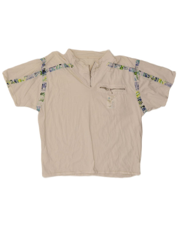Camiseta masculina vintage com decote em zíper Top IT 54 XL algodão branco
