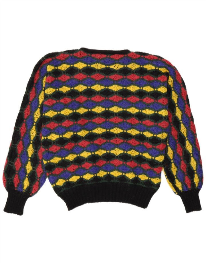 Suéter feminino vintage com gola canoa IT 46 grande geométrico multicolorido