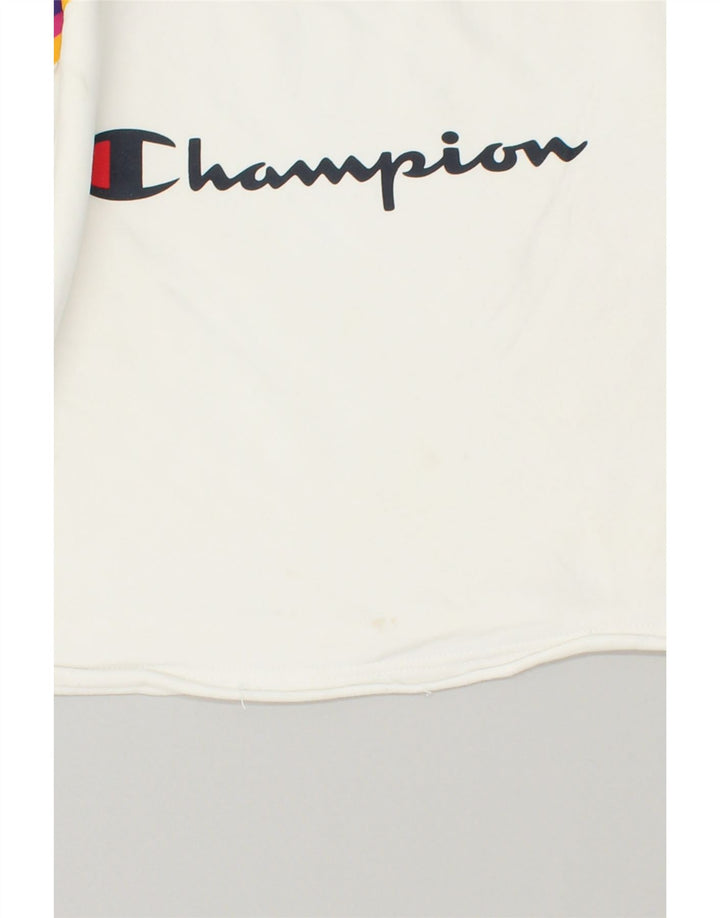 CHAMPION Womens Crop Graphic Sweatshirt Jumper UK 4 XS White Cotton | Vintage Champion | Thrift | Second-Hand Champion | Used Clothing | Messina Hembry 