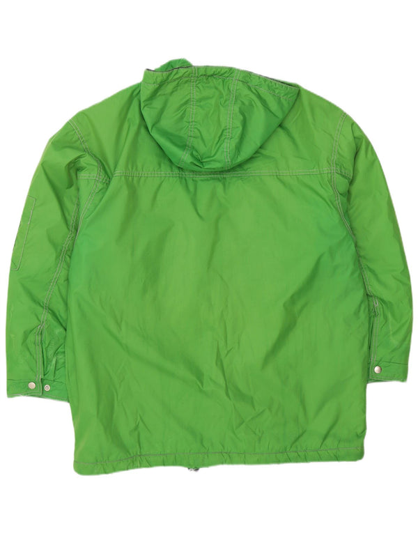 Jaqueta corta-vento masculina vintage com capuz gráfico UK 40 poliamida verde grande