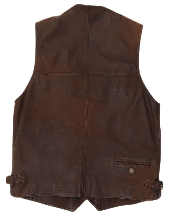 Colete de couro masculino vintage IT 48 couro marrom médio