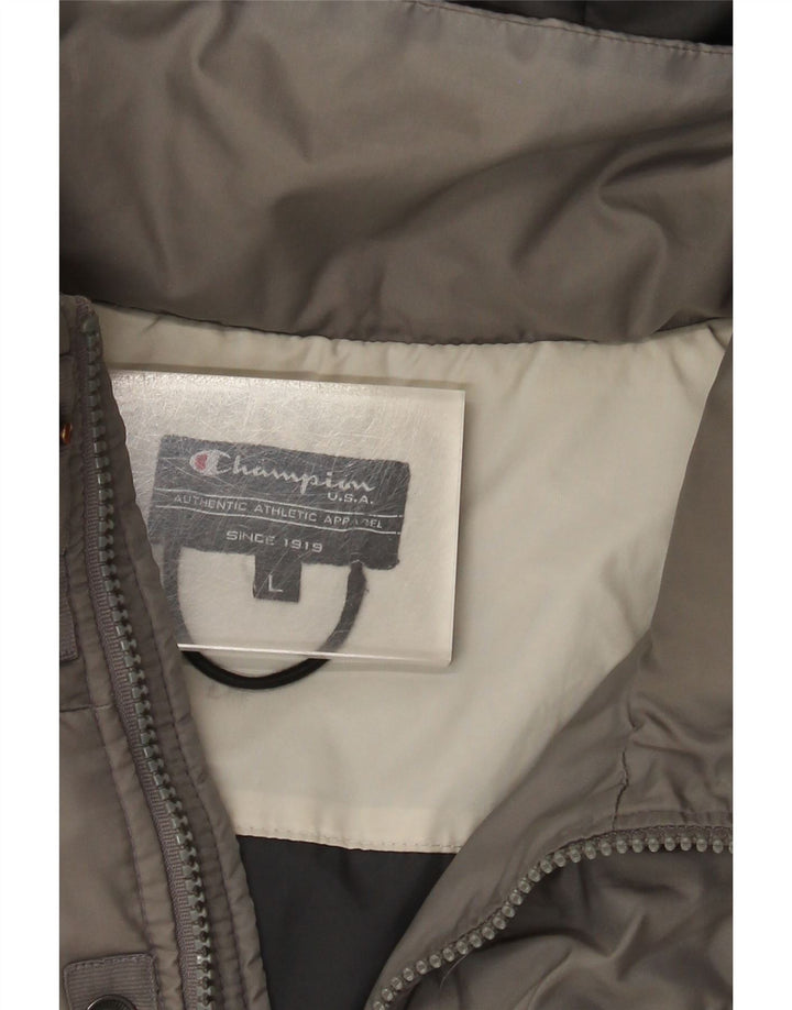 Jaqueta masculina acolchoada com capuz Champion UK 40 grande bloco cinza