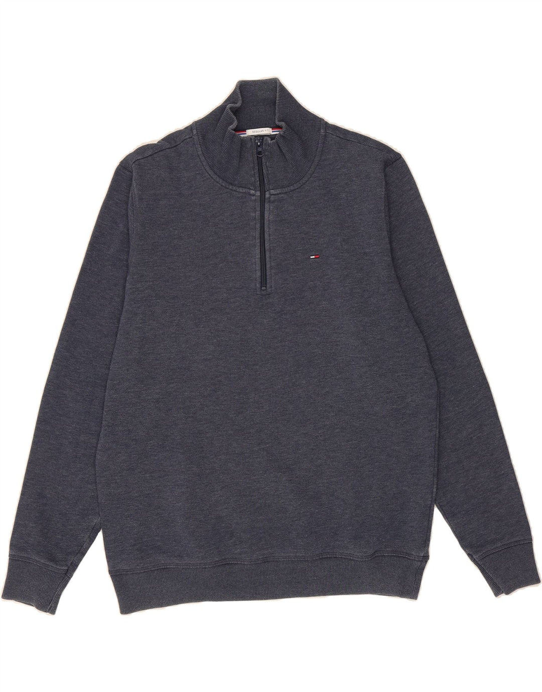 TOMMY HILFIGER Mens Zip Neck Sweatshirt Jumper Large Navy Blue Cotton Vintage Tommy Hilfiger and Second-Hand Tommy Hilfiger from Messina Hembry 
