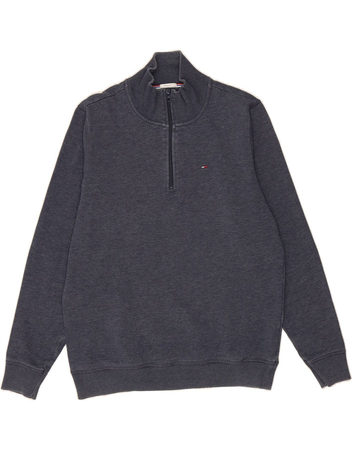 TOMMY HILFIGER Mens Zip Neck Sweatshirt Jumper Large Navy Blue Cotton Vintage Tommy Hilfiger and Second-Hand Tommy Hilfiger from Messina Hembry 