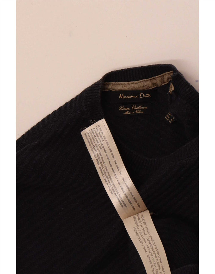 Suéter masculino Massimo Dutti com gola redonda, algodão azul marinho médio