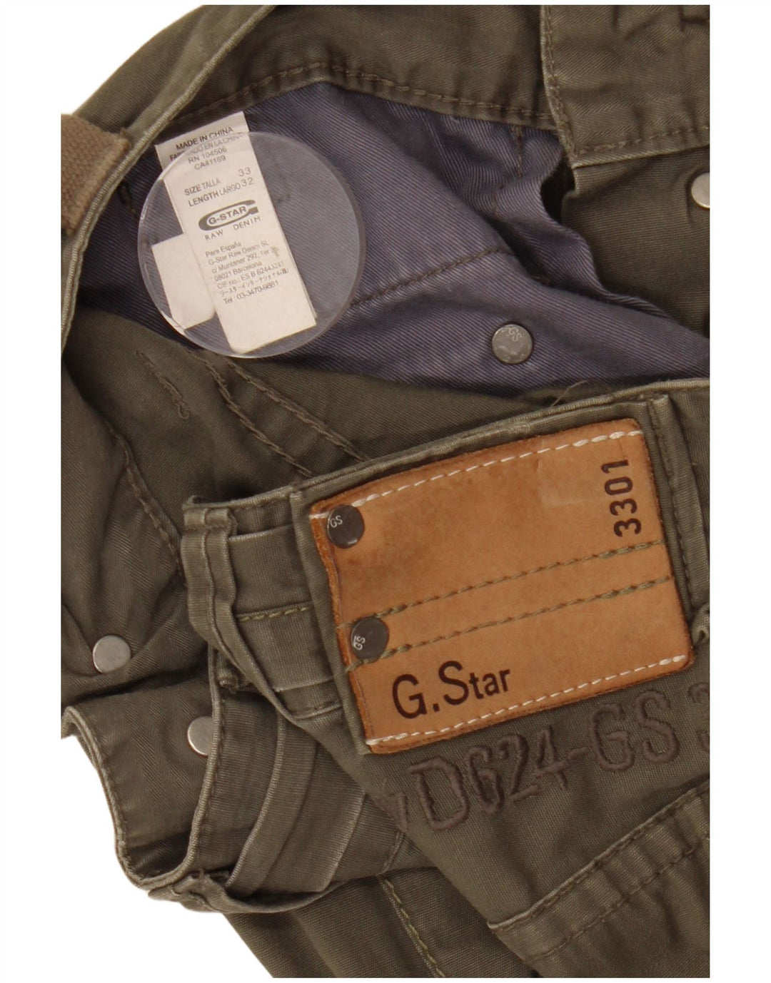 Calça cargo feminina G-STAR 3301 reta W33 L32 algodão cáqui