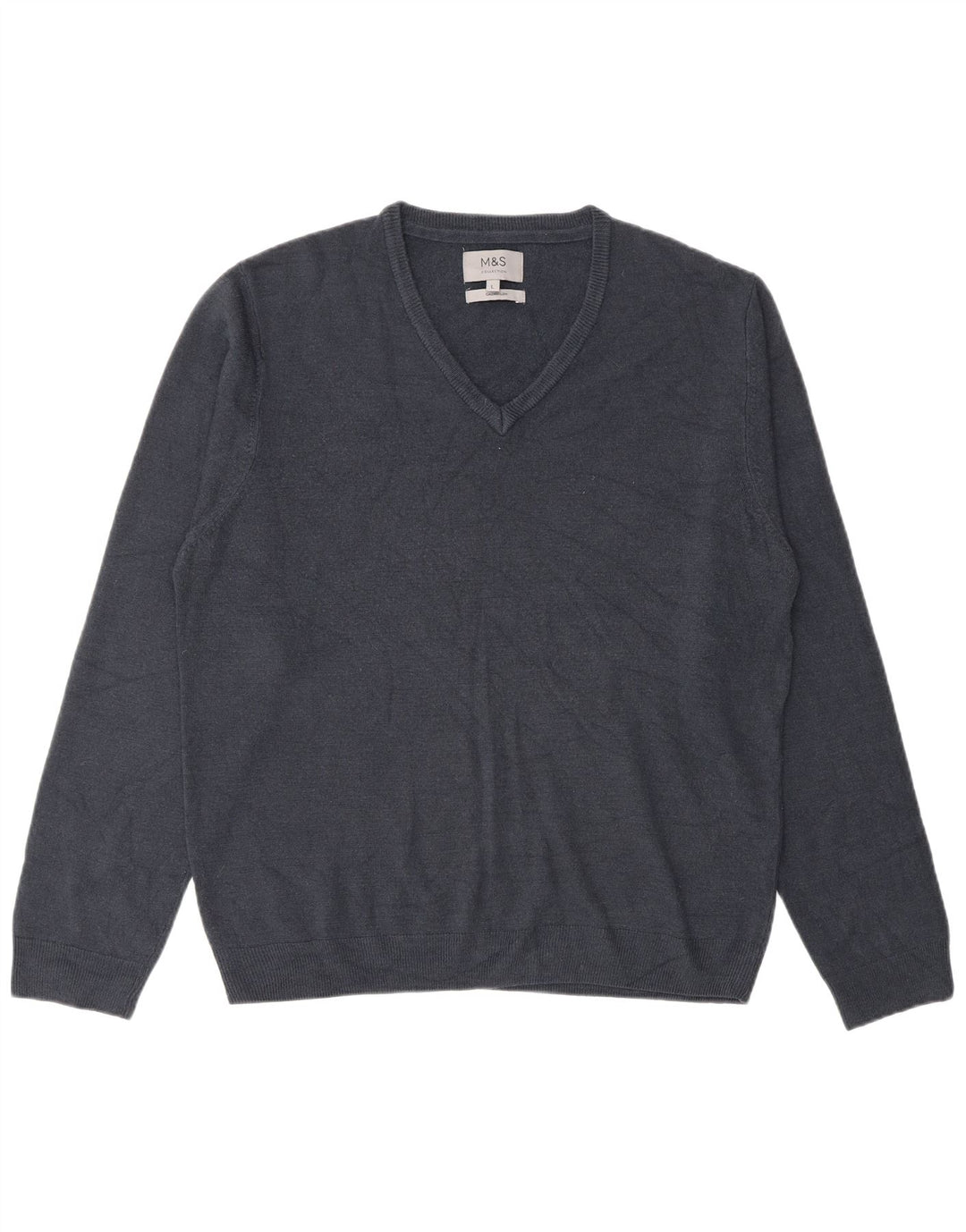 Suéter masculino Marks & Spencer com decote em V grande acrílico azul marinho