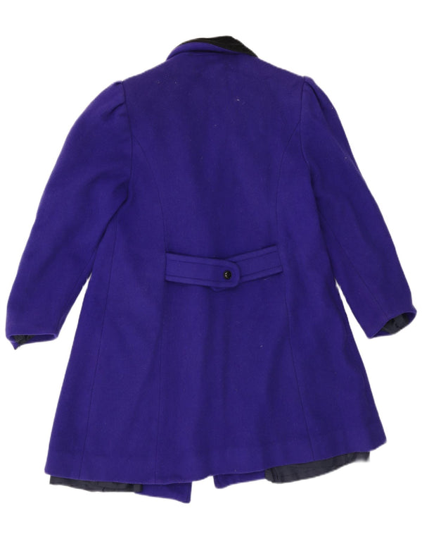 Casaco feminino vintage com peito duplo Reino Unido 14 lã roxa média