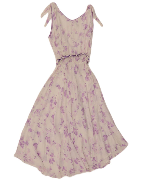 Vestido maxi feminino vintage sem mangas transparente UK 12 floral branco médio