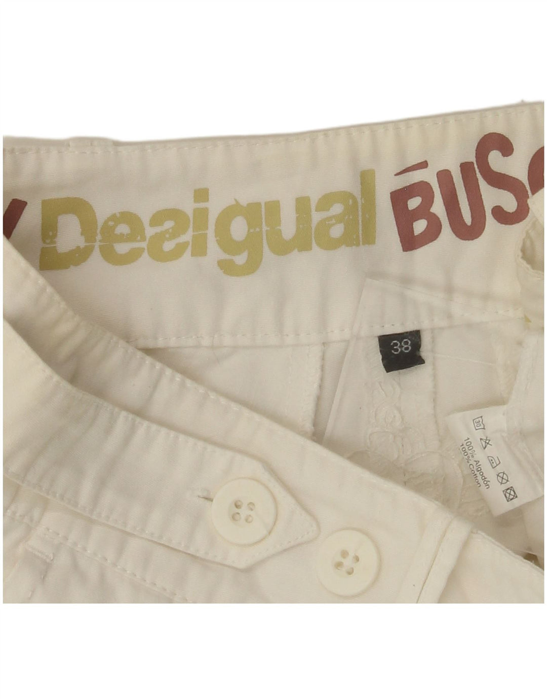 DESIGUAL Calça Chino Feminina Reta EU 38 Médio W30 L28 Algodão Branco