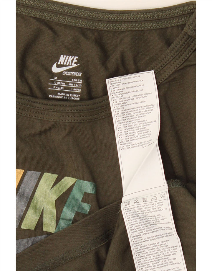 Top gráfico feminino Nike manga comprida UK 10/12 algodão cáqui médio