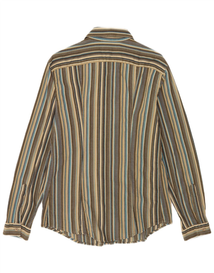 Camisa masculina Armani Jeans grande listrada multicolorida de algodão