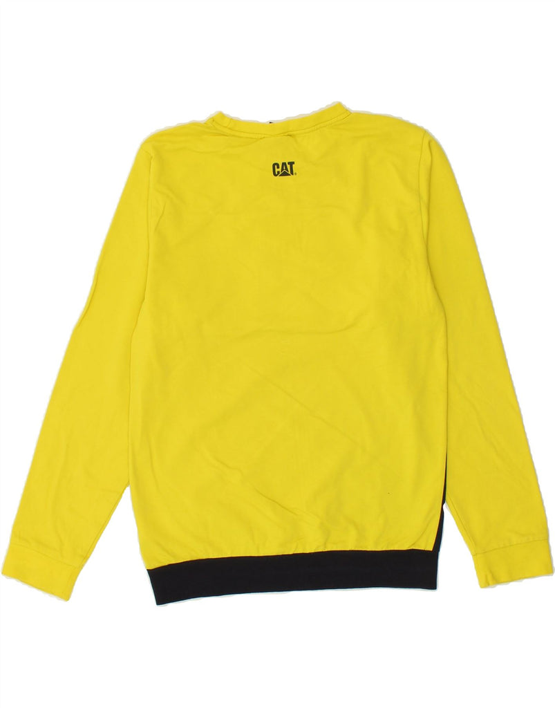 CATERPILLAR Boys Graphic Sweatshirt Jumper 15-16 Years Yellow Colourblock Vintage Caterpillar and Second-Hand Caterpillar from Messina Hembry 