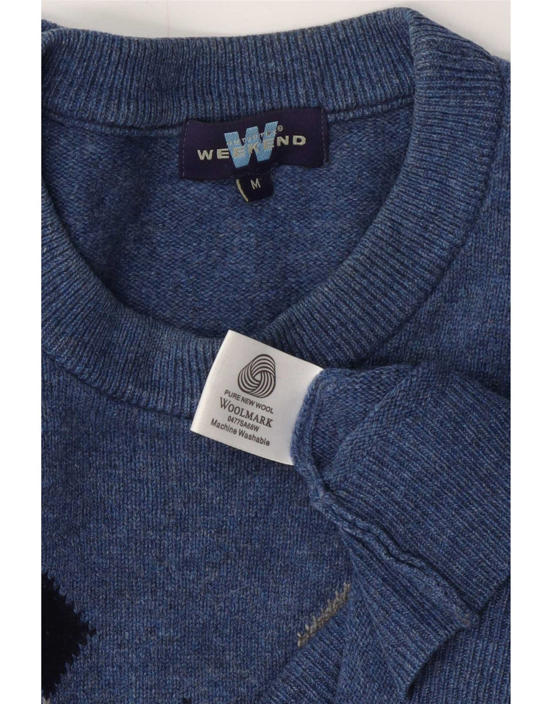 Suéter masculino de fim de semana com gola redonda, azul médio Argyle/lã diamante