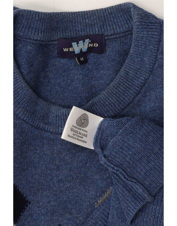 Suéter masculino de fim de semana com gola redonda, azul médio Argyle/lã diamante