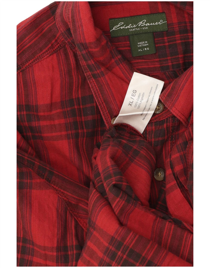 Camisa masculina de flanela Eddie Bauer XL algodão xadrez vermelho