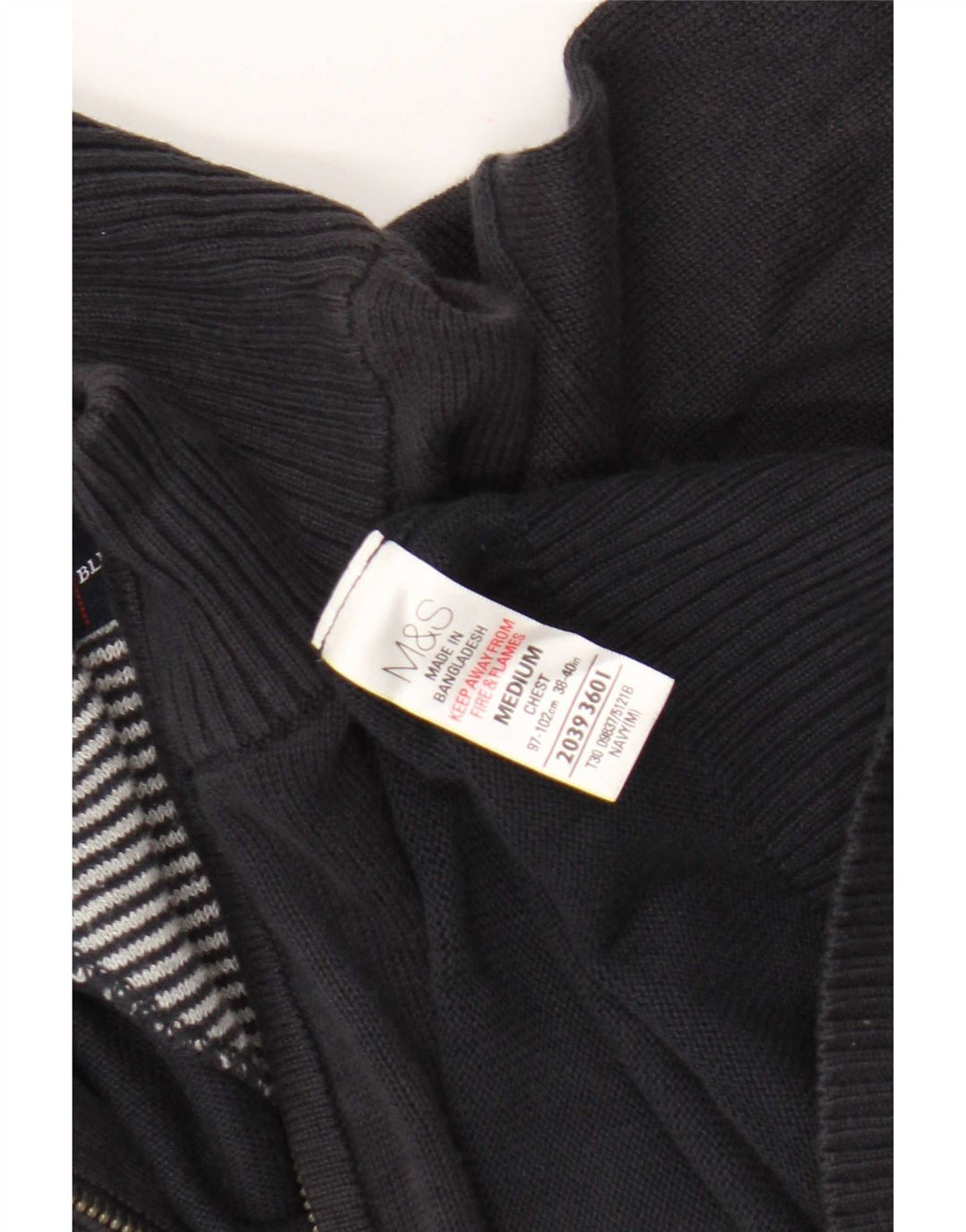 Suéter masculino Marks & Spencer com zíper e gola alta de algodão azul marinho médio