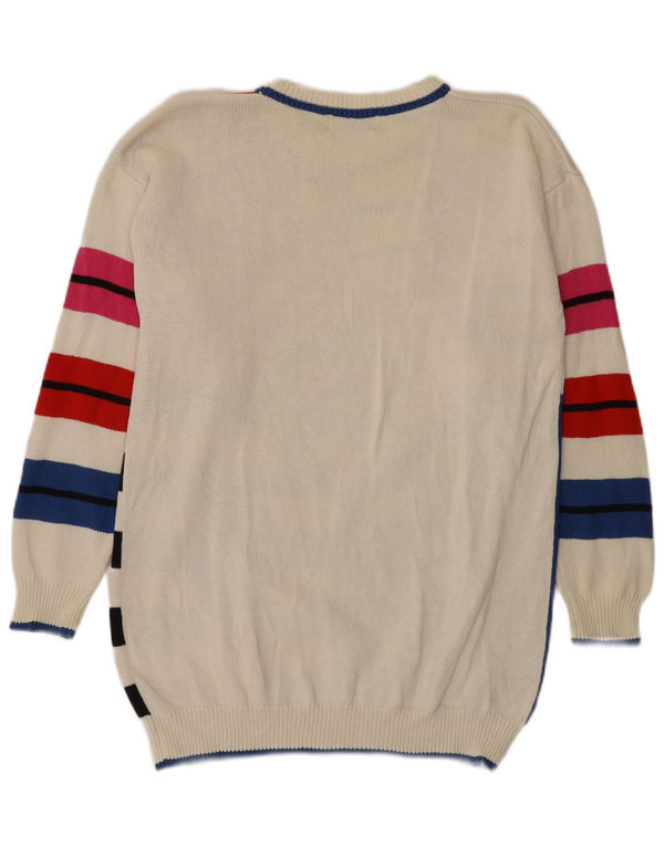 Suéter feminino básico com palangre e gola canoa UK 14 médio multicolorido