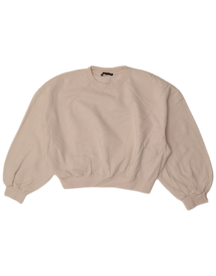 Zara moletom feminino oversized manga 3/4 jumper Reino Unido 14 médio branco