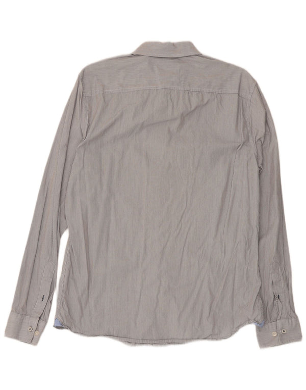 Camisa masculina slim fit da Crew Clothing algodão listrado cinza médio