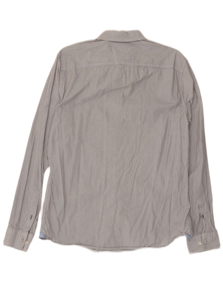 Camisa masculina slim fit da Crew Clothing algodão listrado cinza médio