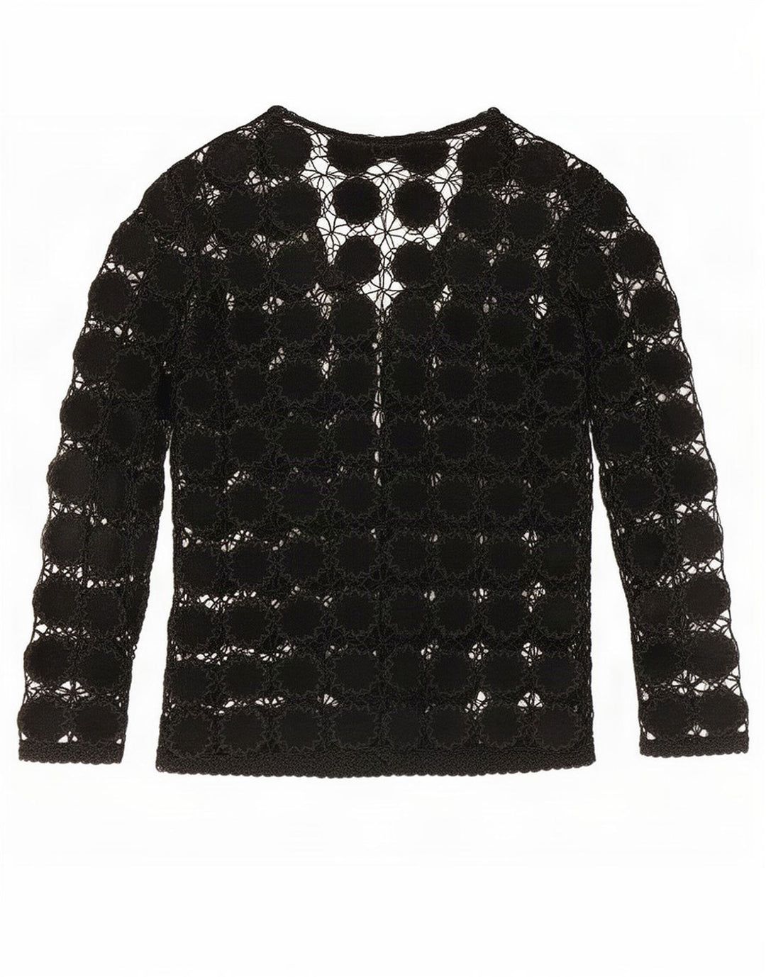 Cardigan de crochê transparente feminino vintage UK 14 médio preto