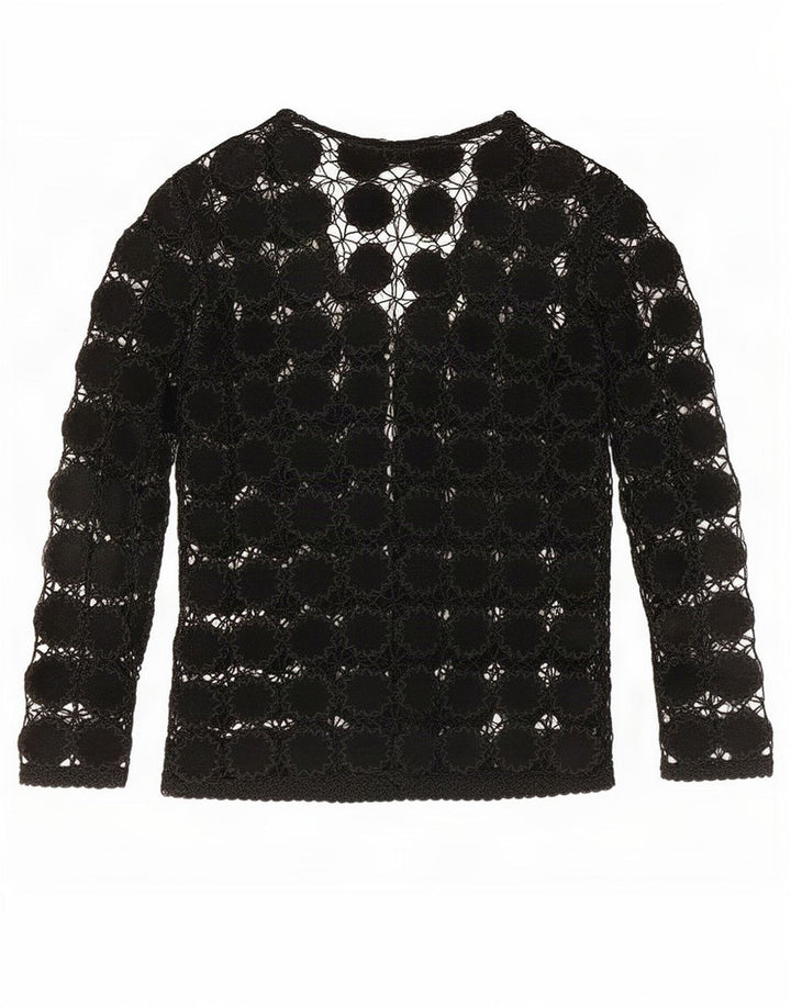 Cardigan de crochê transparente feminino vintage UK 14 médio preto